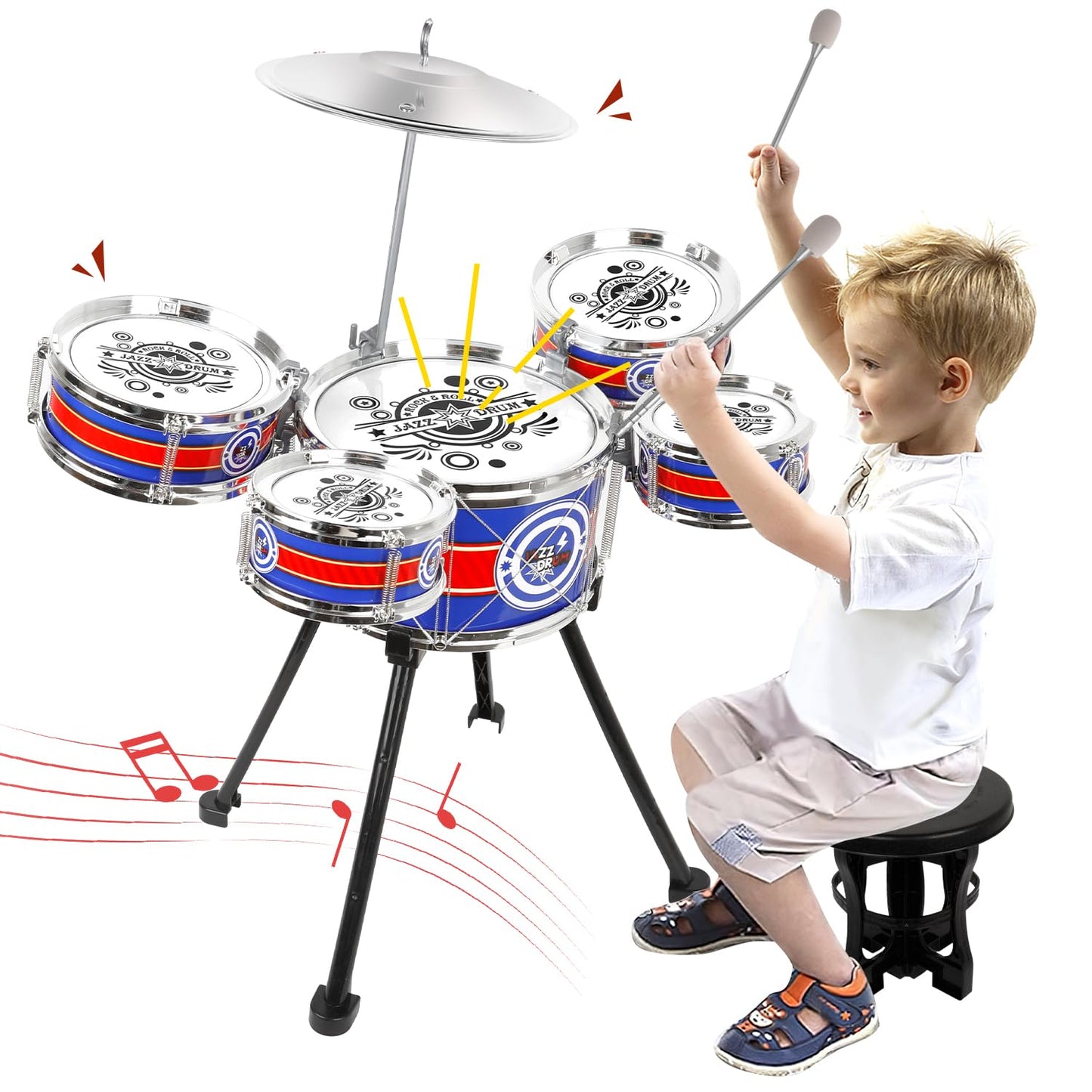 Toddler Drum Set Upgraded Drum Kit For Kids Jazz Drum Set With 5 Drums Music Toys For 3 4 5 Year Old Boys Girls Gifts Ages 3-5