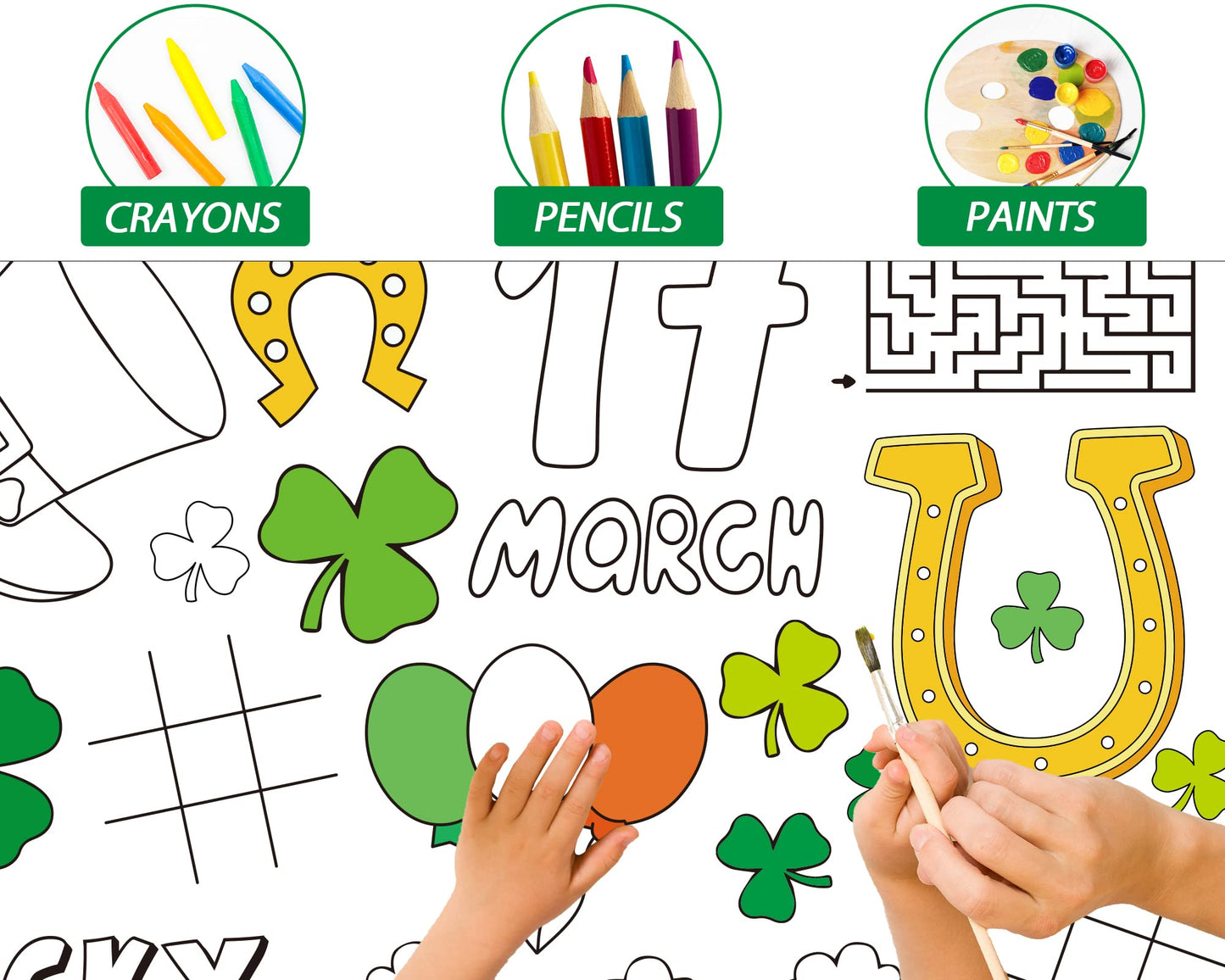 Wiooffen 47''X 82'' St. Patrick'S Day Giant Coloring Tablecloth Posters Activity For Kids, Huge Holiday Color-In Paper Poster Ta
