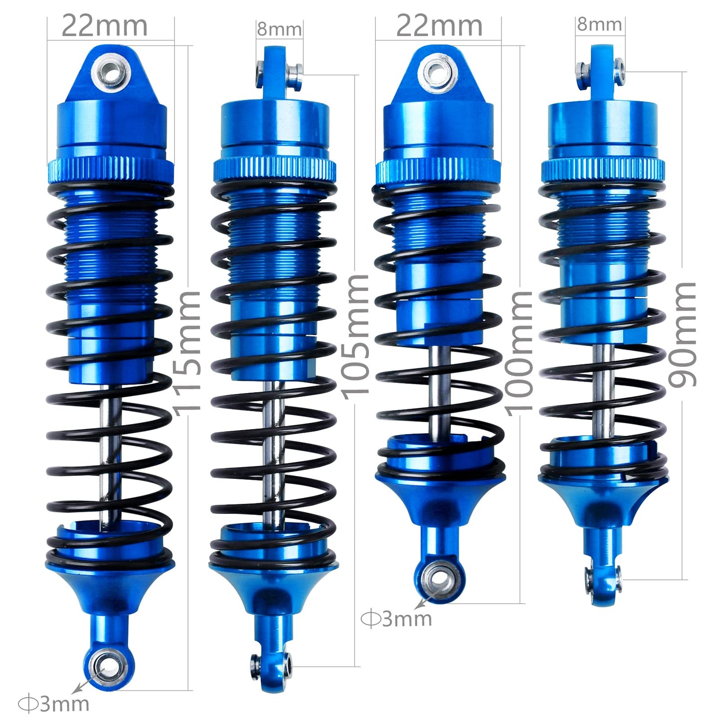Hobbyfire All Metal Aluminum RC Shocks Absorber Damper Upgrades Parts for 1/10 Traxxas Slash 4X4 Rustler VXL 4X4 Stampede 4X4 Ho