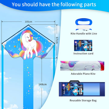 Xida Kite Unicorn Kite For Kids And Adults Easy To Fly Large Single Line Kite, Big Beach Kites For Kids Age 4-8-12 Idea Gift For