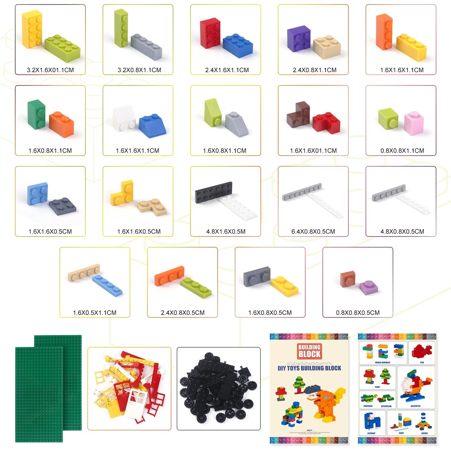 1100 Pieces Building Bricks, Compatible With Lego Classic Building Blocks Bulk With Baseplates, Doors Windows And Wheels, Stem C