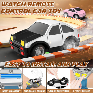 Ruxrcni Watch Remote Control Car Toy, 2.4 Ghz Mini Rc Cars Watch Toy With Led Lights Usb Charging Wrist Controlled Small Racing