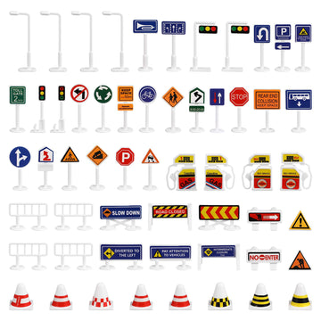 Toddmomy 56Pcs Traffic Road Signs Playset Street Signs, Mini Traffic Cones Crosswalk Signal Toys Traffic Lights for Children Saf