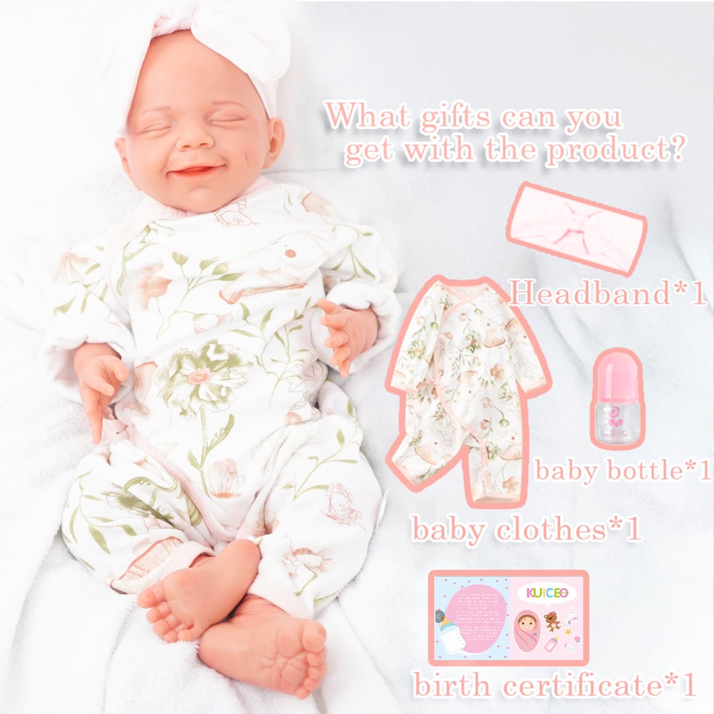 Kuiceo Reborn Baby Dolls That Lifelike -17 Inch Full Body Silicone Sleeping Baby Girl Handmade Face Realistic Body Details For C