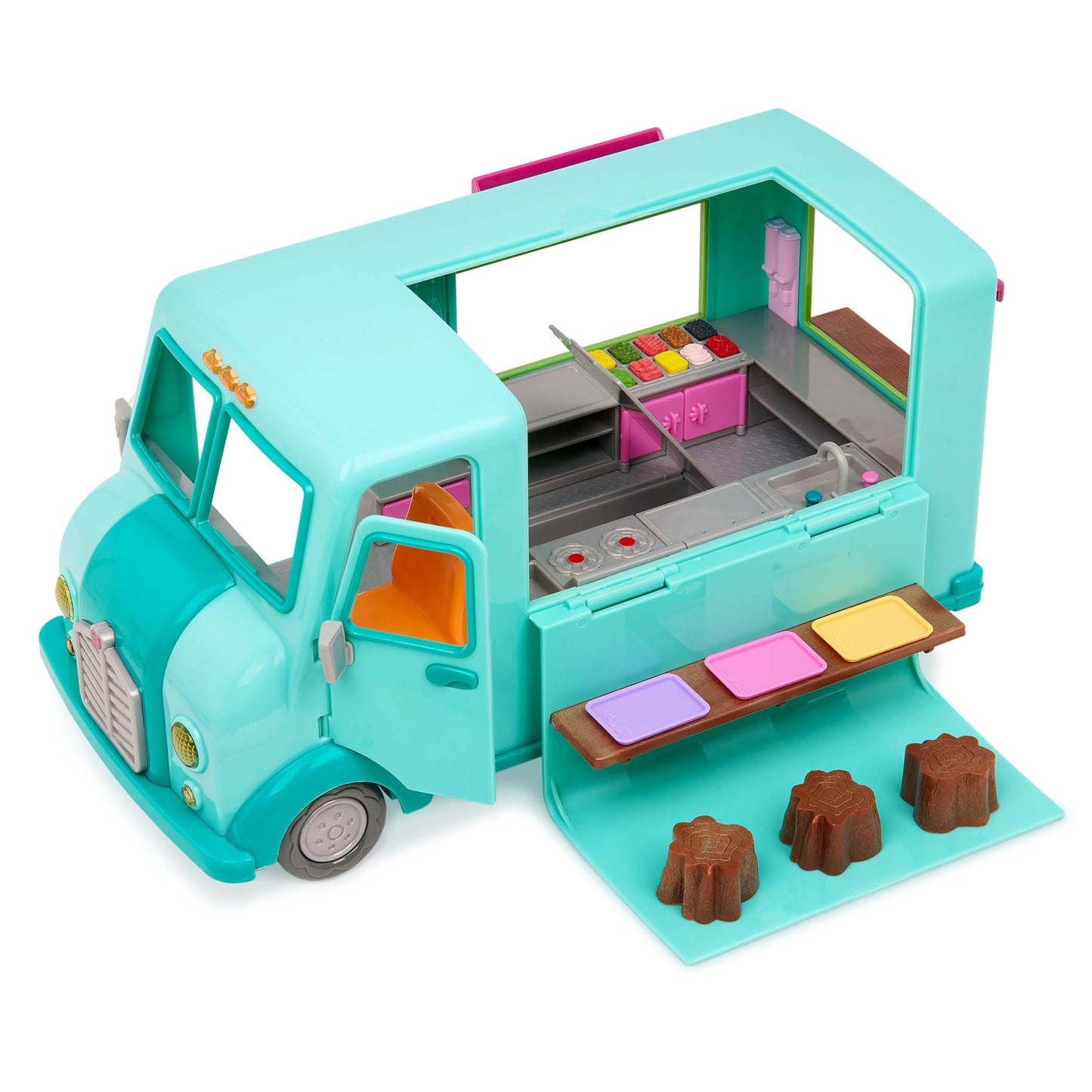 Li’L Woodzeez – Honeysuckle Sweet & Treats Playset – 107 Pcs Food Truck & Pretend Play Food – Cat Family With Storybook Included – Doll Playset With Furnitures For Kids 3 Years +