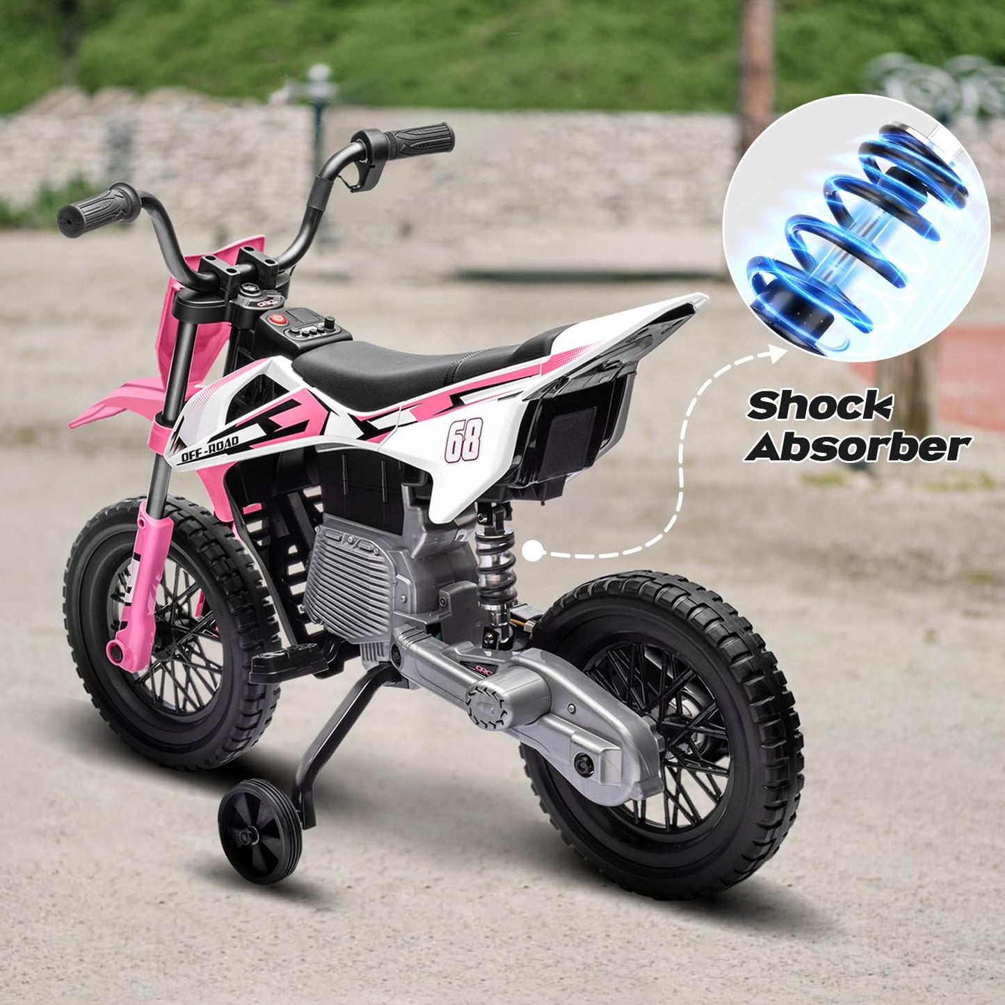 Forever Source 12V Kids Motorcycle w/Treaded Tires, 3.1mph Top Speed, Kids Motorcycle w/Training Wheels, Music, Bluetooth, Sprin