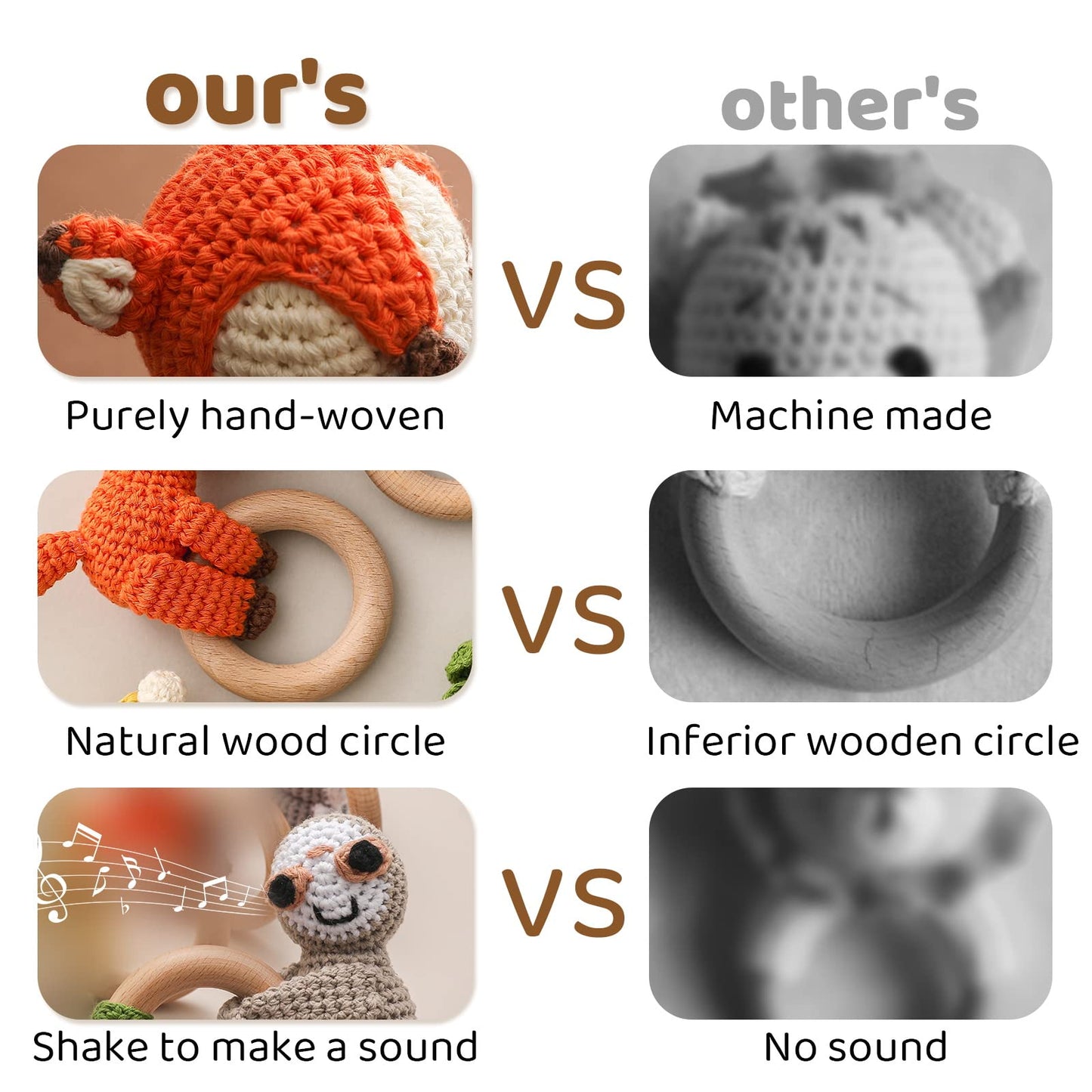 Wooden Teether Crochet Baby Rattle, Crochet Baby Toys, Organic Wooden Newborn Toys, Newborn Animal Rattle Toys,Knitted Stuffed A
