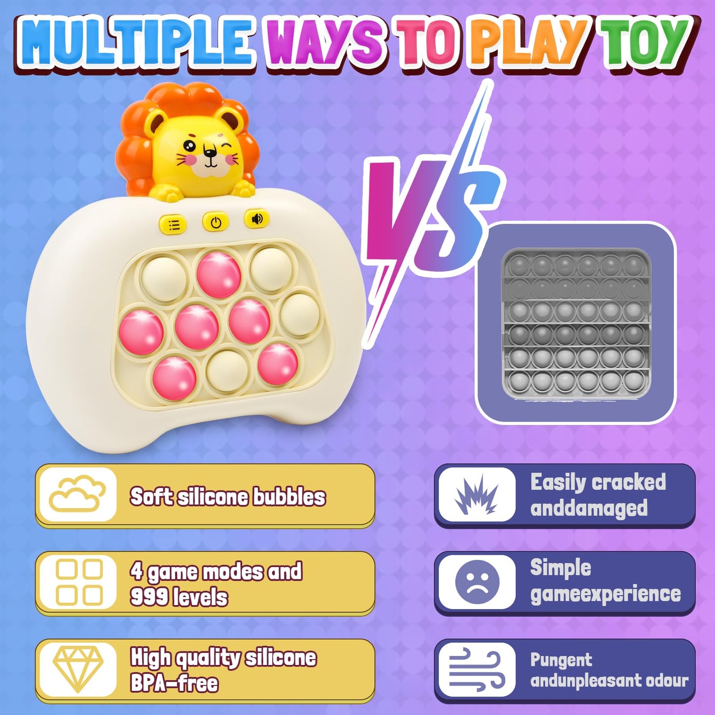 Quick Push Pop Game - Electric Handheld Games Sensory Light Up Fidget Toys With Music, Fast Push Bubble Games, Puzzle Toy Toys F