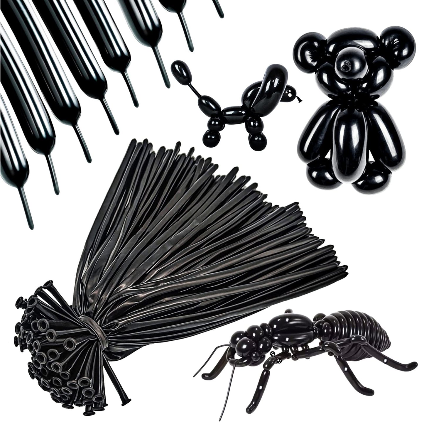 260 Long Balloons 100 Pack Black Twisting Animal Balloons Thickening Latex Modeling Long Magic Balloons For Animal Model Hallowe
