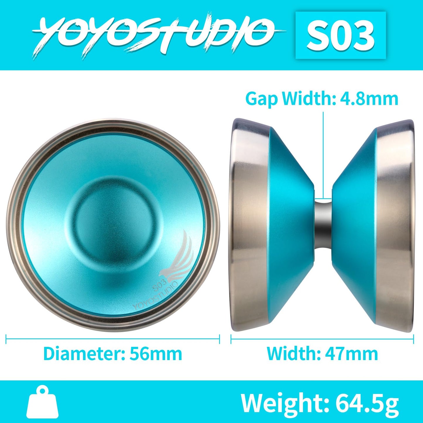 Yoyostudio S03 Blue Silver Professional Bi-Metal Yoyo, Unresponsive Yo Yo For Adults, Responsive Yoyo For Kid 8-12 Or Above With
