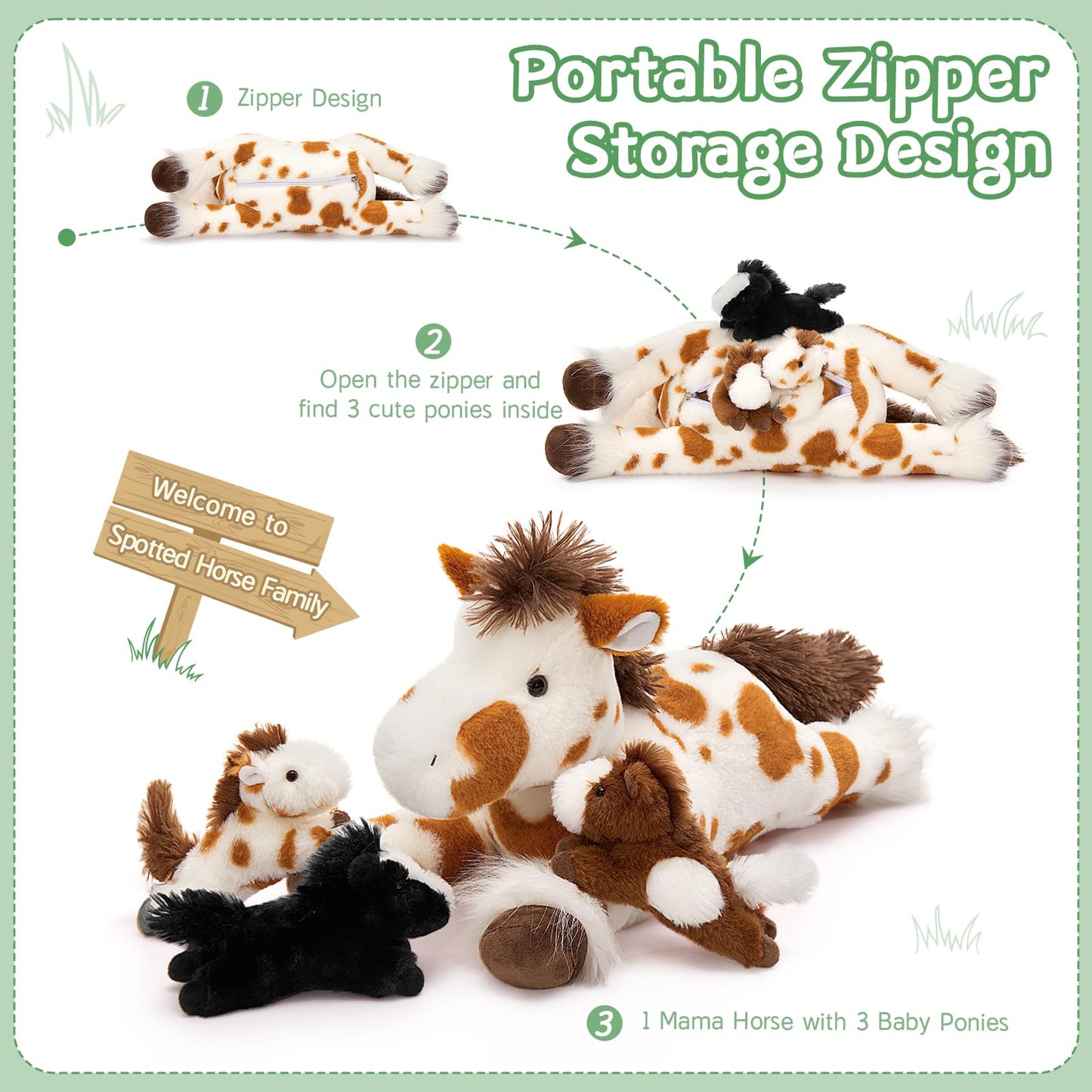 Maogolan 4 Pcs Horse Plush Stuffed Animal, Large Stuffed Mommy Horse With Babies Pony Toys Plushies,Horse Stuffed Animal Bulk Fo