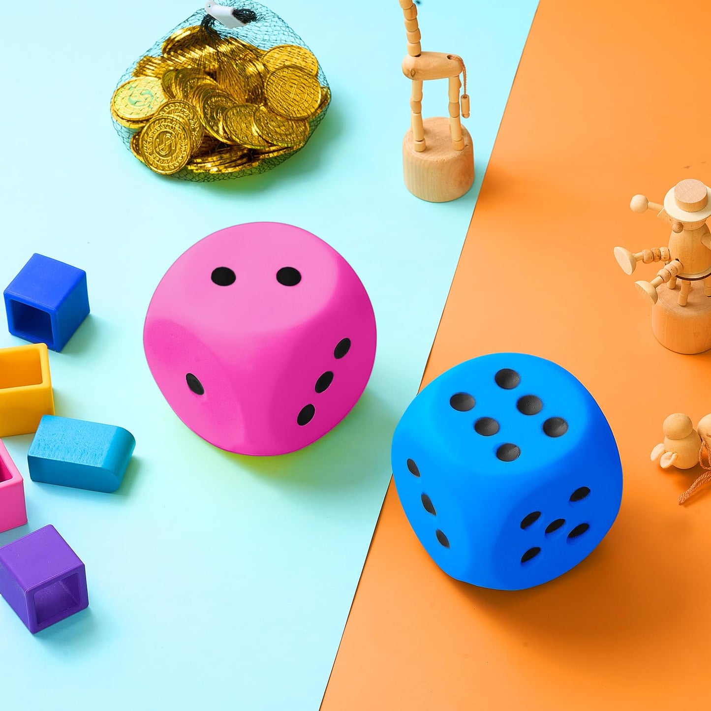 Zomiboo 2 Pcs Large Foam Dice Stress Balls Soft Jumbo 6 Sided Giant Dice Educational Learning Squeeze Anxiety Relieve Toy Gifts