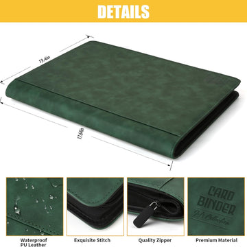Arkeiliy enhanced Ringless Trading Card Binder - 1024 Capacity 16 Side-Loading Pockets per Page Archival Quality Protection & Anti-Slip Spine for TCG MTG Sports Cards (Dark Green)