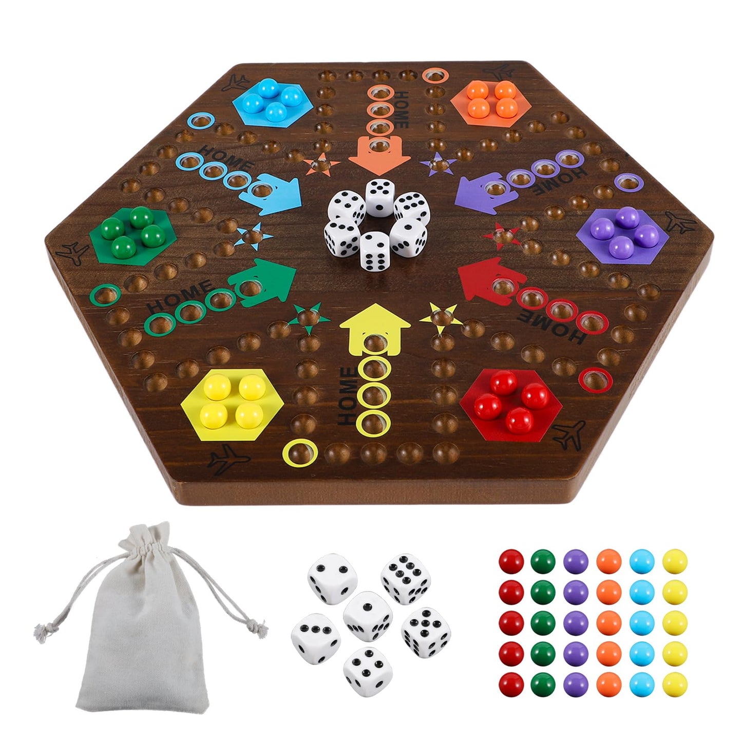 Medikaison Wahoo Marble Board Game 4 And 6 Players 2 Sided Painted Thicken Wood Aggravation Board Game For Family Friends Party