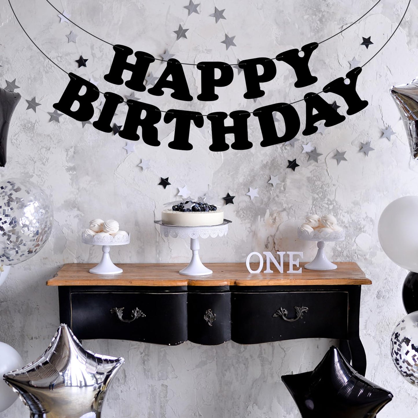 Black Happy Birthday Banner Sign Happy Birthday Bunting Banner Flag Garland For Kids Boys Baby Birthday Party Decorations Supplies