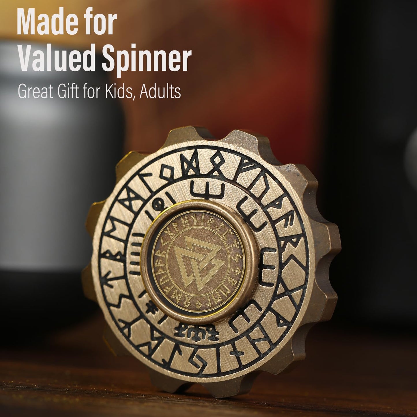 Freelove Viking Pirate Fidget Spinners For Adults, Heavy Metal Figette Spin, Premium Bearing, Silent Long Spinning, Small Gossip Desgin, Brass