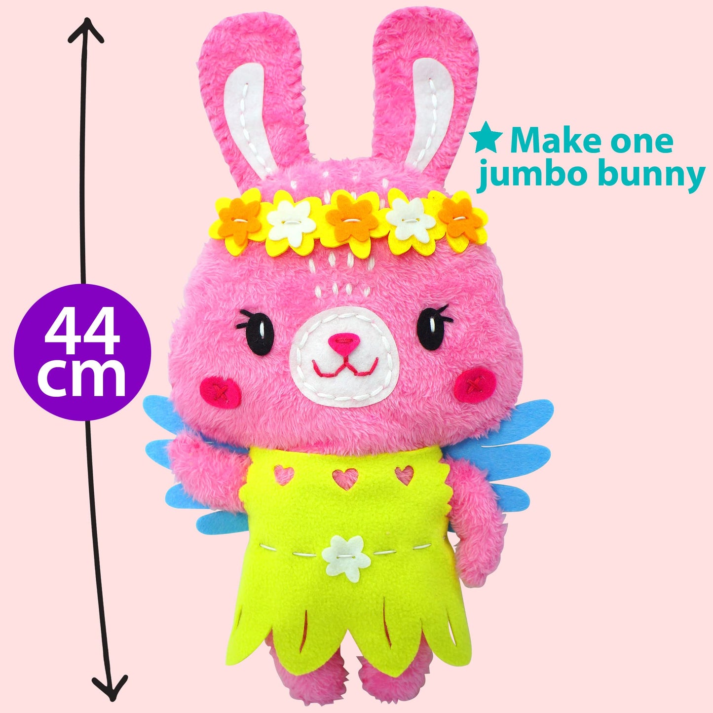 KRAFUN Big Jumbo Bunny Animal Sewing Kit for Kids Beginner My First Art & Craft, Make 1 Stuffed Doll with 2 Costumes, Instructio