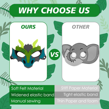 Zalmoxe Felt Dragon Dinosaur Masks For Kids Dinosaur Birthday Party Decorations Supplies Halloween Masks Dress-Up Costumes For B