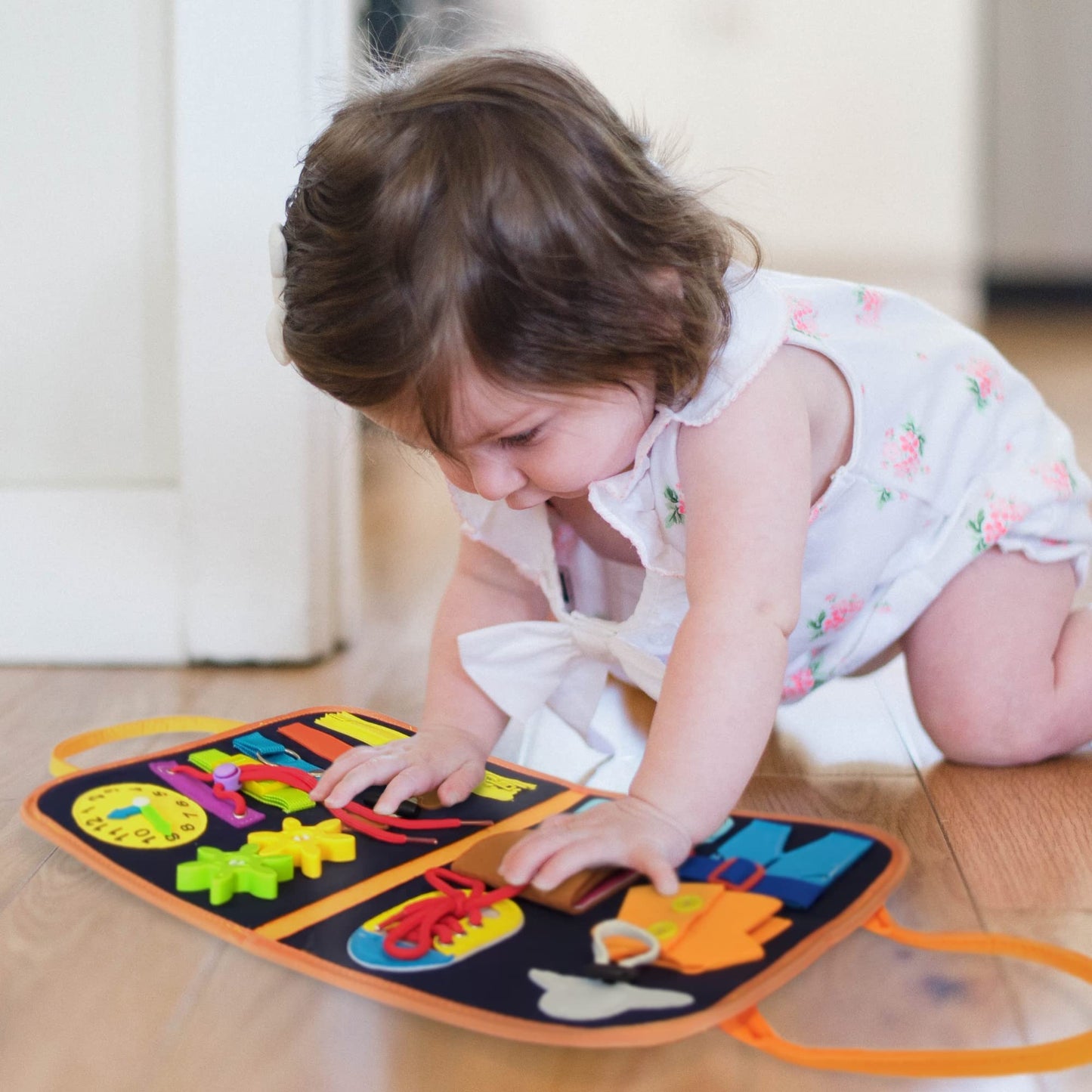 Teach My Busy Board Montessori Toy - Medium Orange Fabric - Educational Sensory Toy for Preschoolers - Model 0061