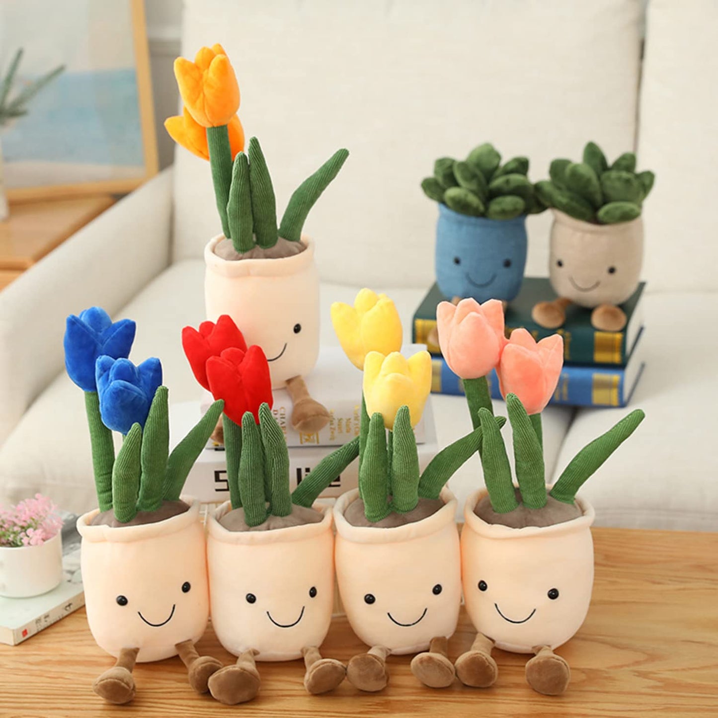 Evlooe 3Pcs Succulents/Tulip Plush Toy, Cute Succulents Plushies, Stuffed Potted Plants Plush Doll, Soft Plush Succulent Gifts F