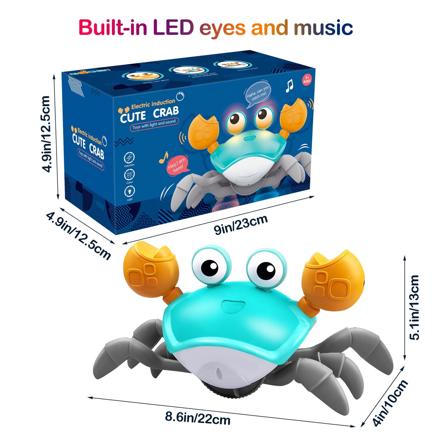 Plnmlls Crawling Crab Baby Toy,Tummy Time Baby Toys Build In Rechargeable Battery With Music And Led Light Will Automatically Avoid Obstacles For Toddler Interactive Development Toy