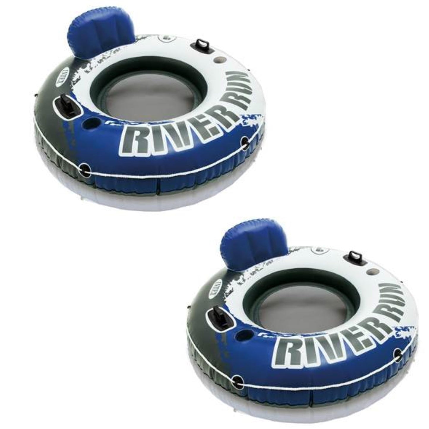 Intex River Run 1-Person Inflatable Floating Water Lounge Tube Raft With Backrest, Cup Holders, And Mesh Bottom For Lake, Pool,