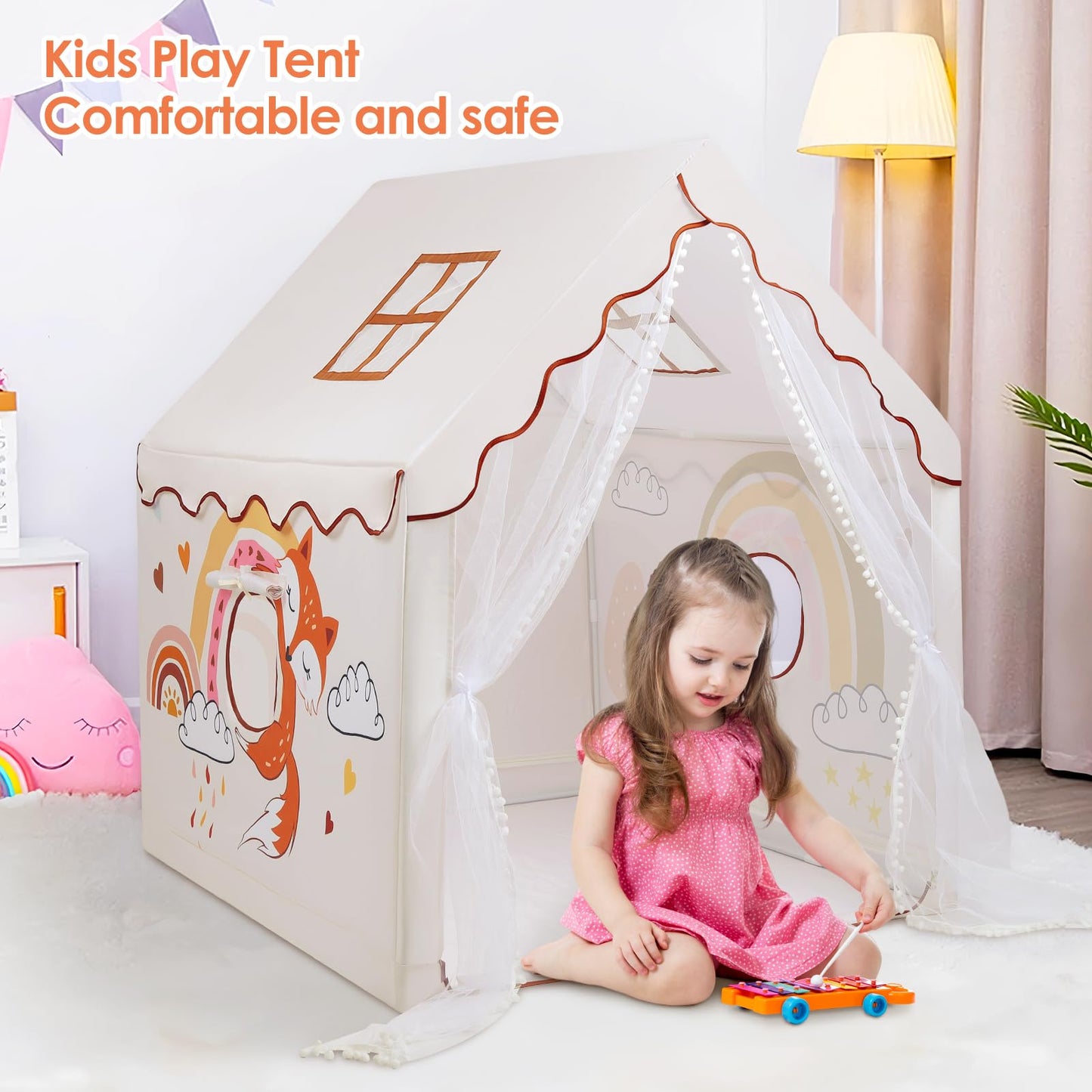 Kids Tent Animals Toddler Tent For Boys Girls,Large And Foldable Kids Playhouse With Windows, Portable And Lightweight Play Tent