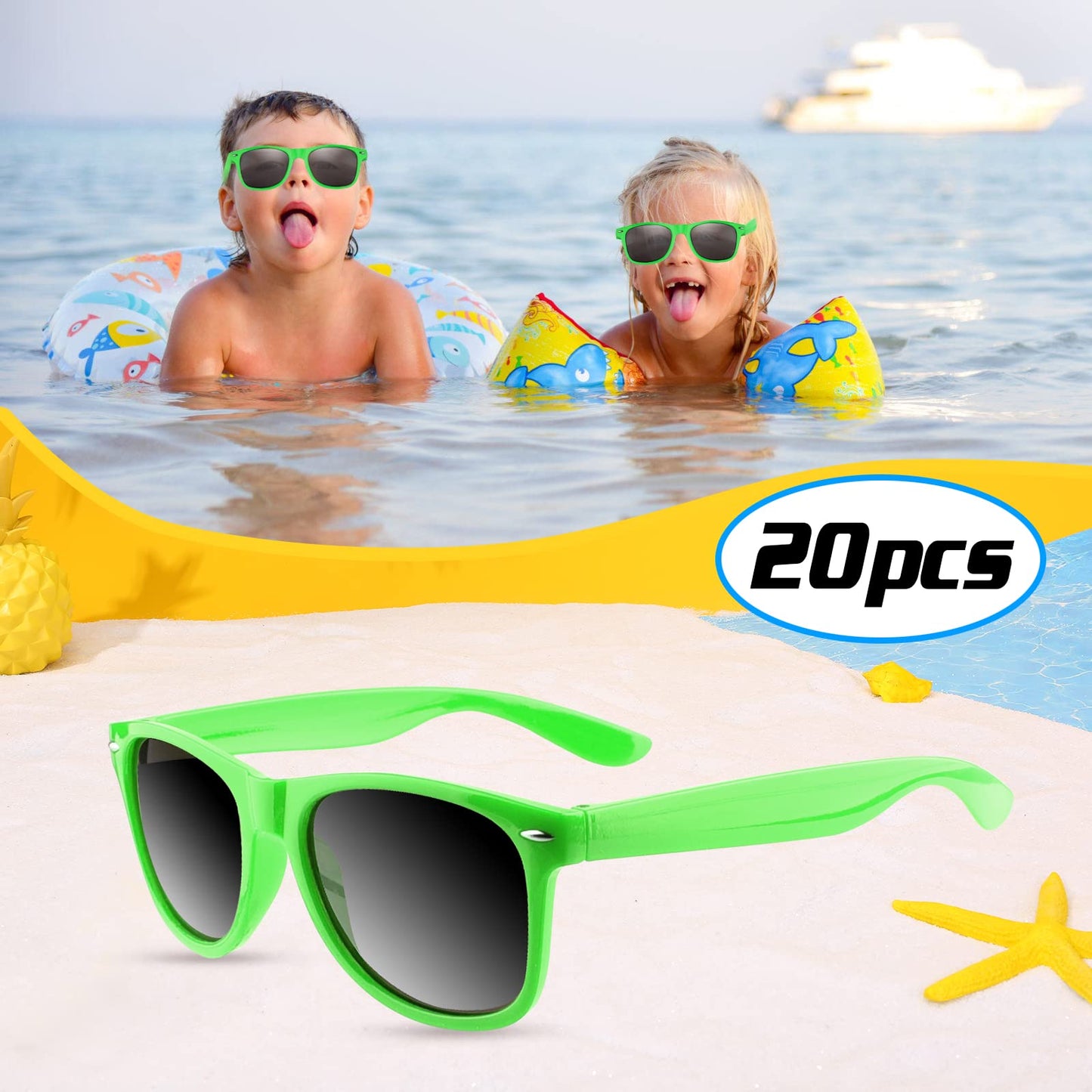 Tuparka 20 Pack Kids Sunglasses Bulk For Summer Pool Party Favors Birthday Parties Goody Bag Fillers, Green