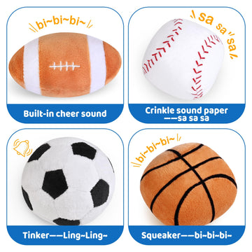 Kmuysl Baby Toys 0-12 Months, My First Sports Bag Plush Toy - 4 Sensory Balls Soft Toys With Crinkle, Rattles For 0-3-6-9-12 Mon