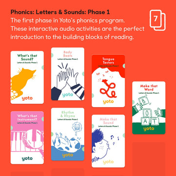 Yoto Phonics Audio Cards - Letters & Sounds Phase 1, Educational Learning for Kids, Medium, Red, Model 05060744167068