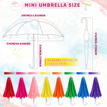 Eccliy 12 Pcs Mini Doll Umbrella 11.8 Inch Colorful Tiny Plant Umbrella Beach Sunny Rainy 1:6 Scale Doll Toys Decorations Cute Parasol For Photography Props Supplies, 8 Colors