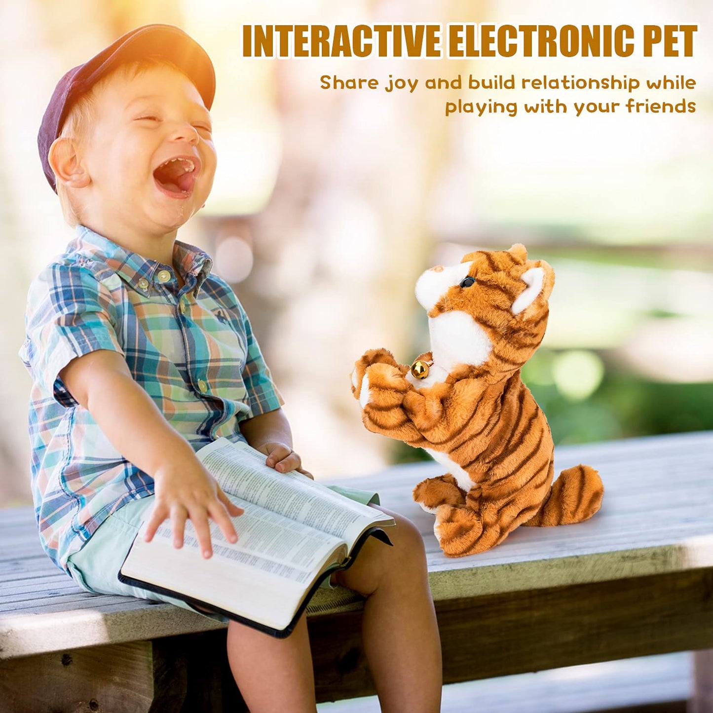 Smalody Interactive Electronic Plush Toy - Upgrade With Led Light Eyes Animated Sound Control Electronic Pet, Robot Cat Kitten Toys Gifts For Boys & Girls Kids Birthday Christmas (Yellow)