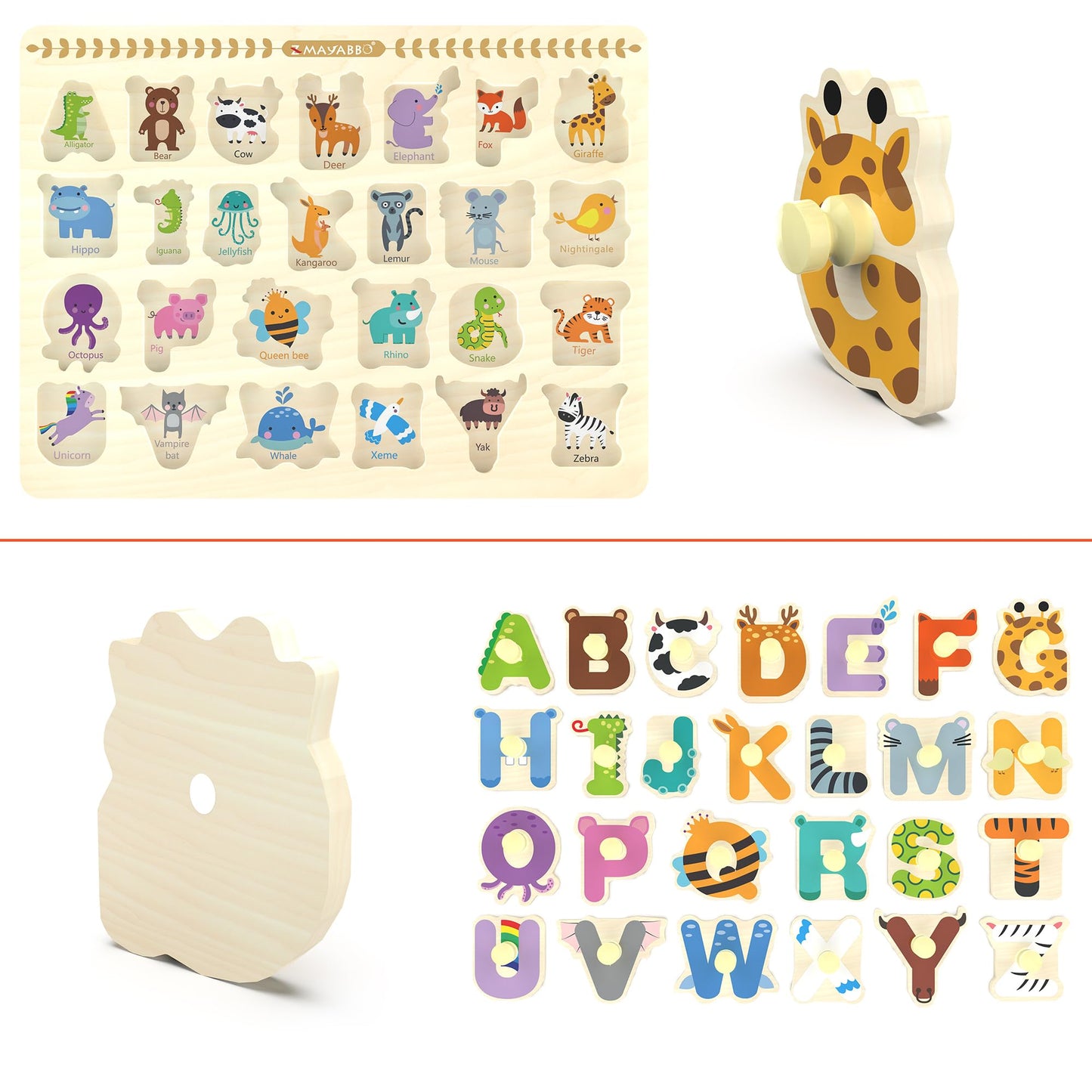 Wooden Peg Puzzles For Toddlers, Alphabet Learning Toys, Baby Puzzles Alphabet Board For Kids, Preschool Knob Puzzle For Boys Girls, Chunky Abc Shape Puzzles For 2 3 4 Year Old