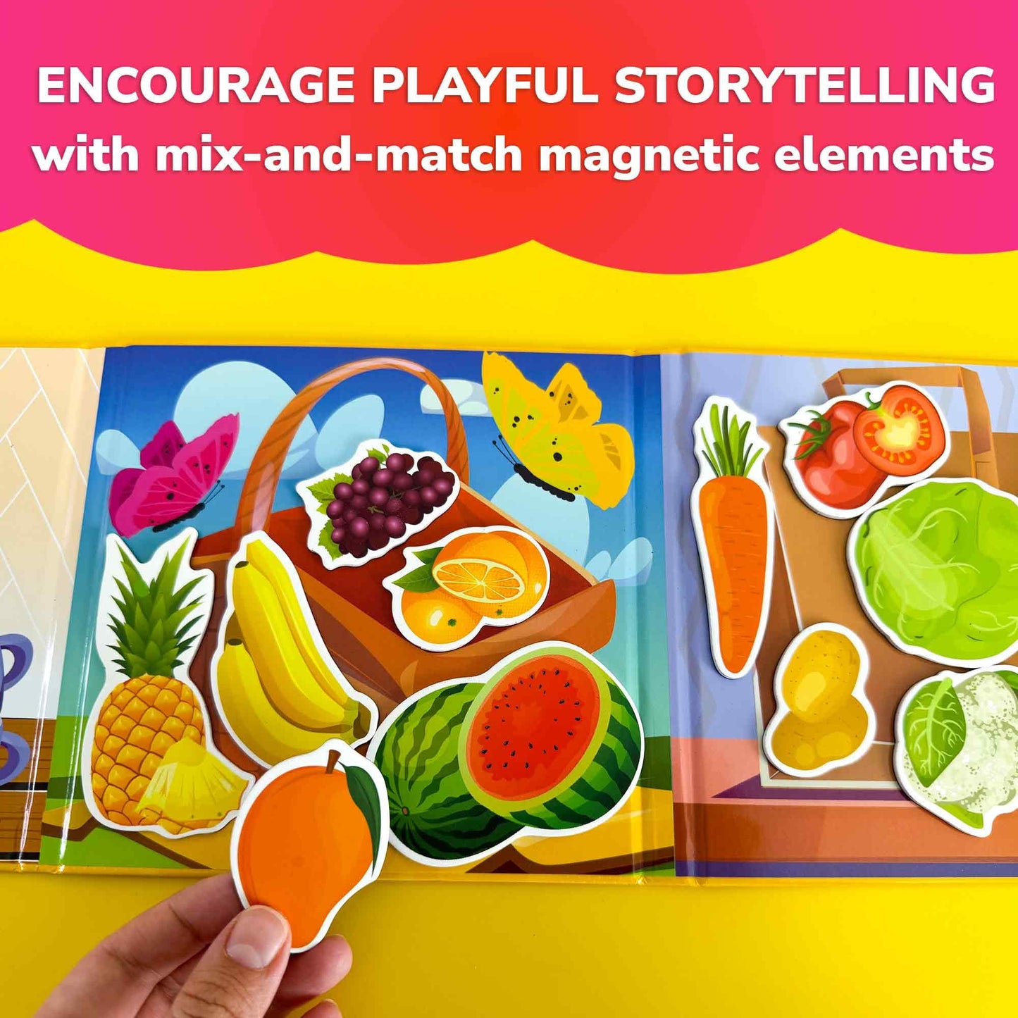 Quokka Travel Magnetic Puzzles For Toddlers 1-3 - 20+Pcs Fruits Game With Extra-Long Play Book - Fun Travel Game Toy For Kids Ag