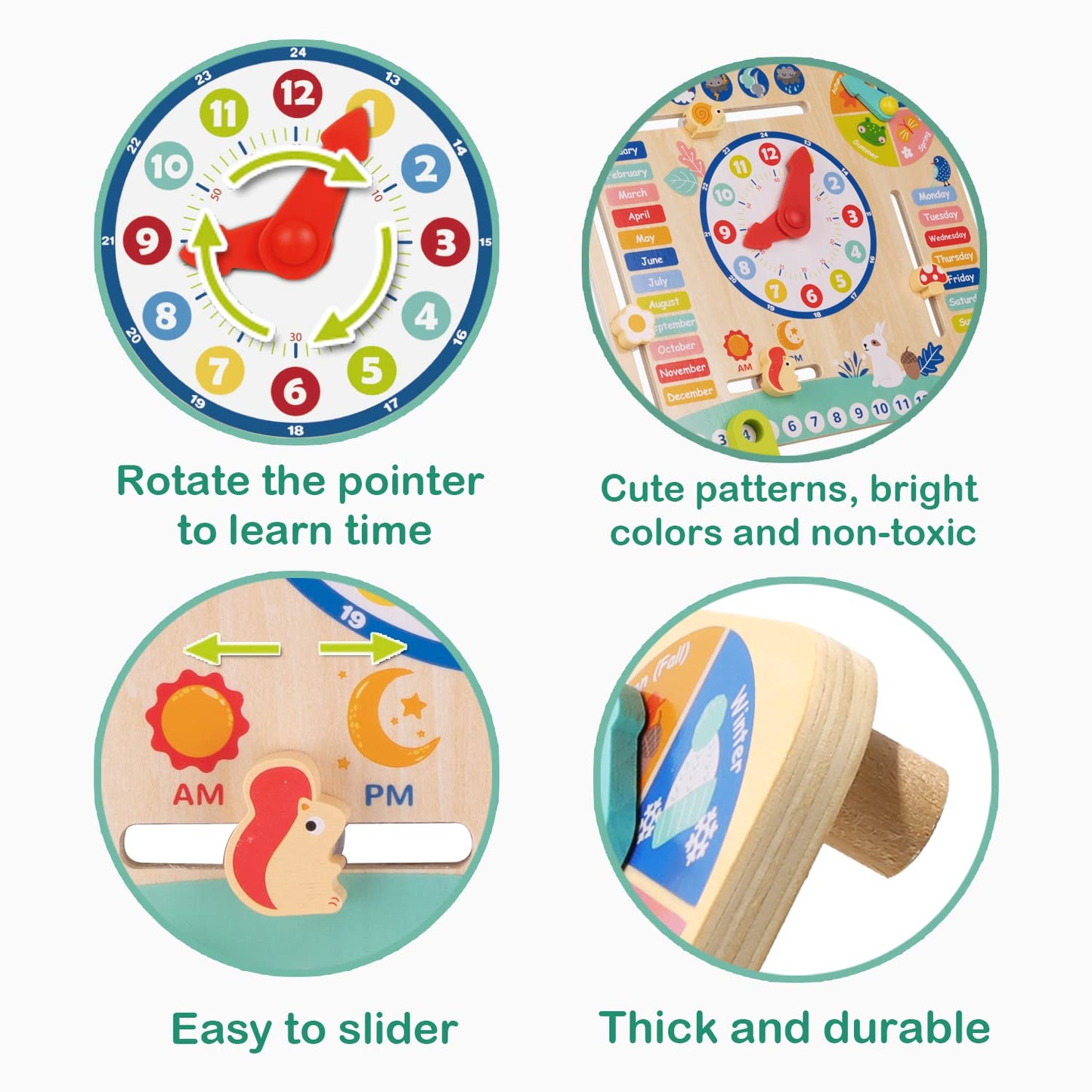 Tookyland Montessori Educational Wooden Learning Toys Kids Daily Calendar My Calendar Clock Wooden Toys Gifts For Toddler Kids A