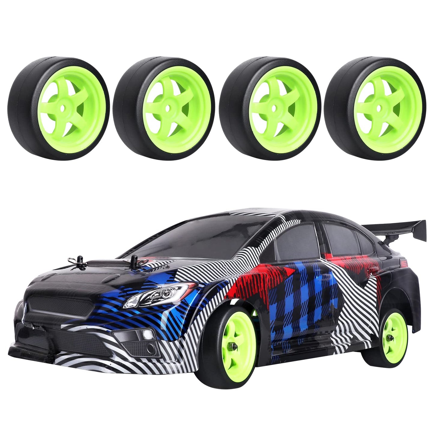 AllinRC 1/10 RC Drift Tires and Wheels 12mm Hex Hard Tyre for RC Drifting Car, Also Fit 1/12 1/14 1/16 Scale Models, Set of 4