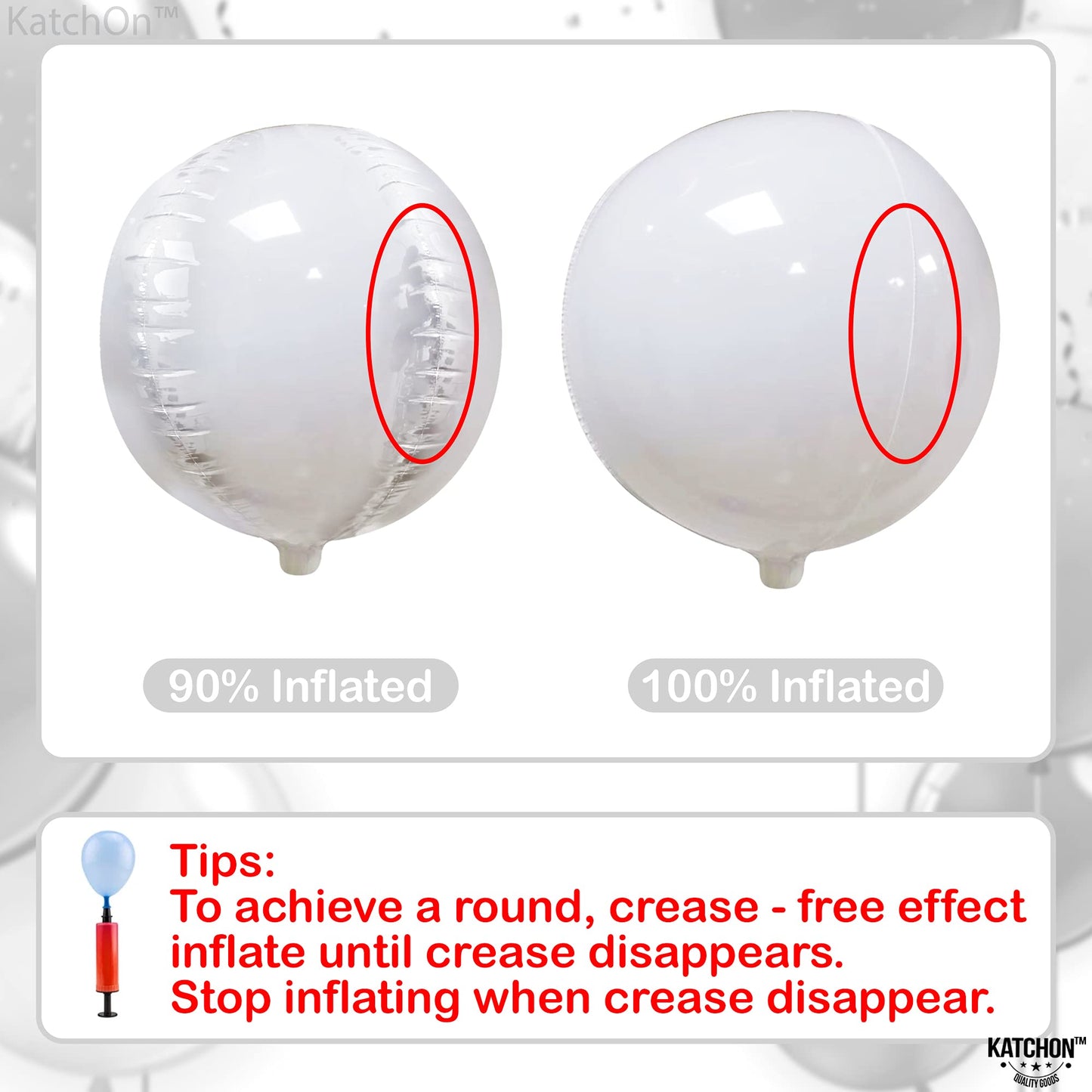 Katchon, Round White Mylar Balloons - 22 Inch, Pack Of 6 | White 4D Balloons, White Foil Balloons For Baby Shower | Metallic White Balloons For White Birthday Decorations | White Metallic Balloons