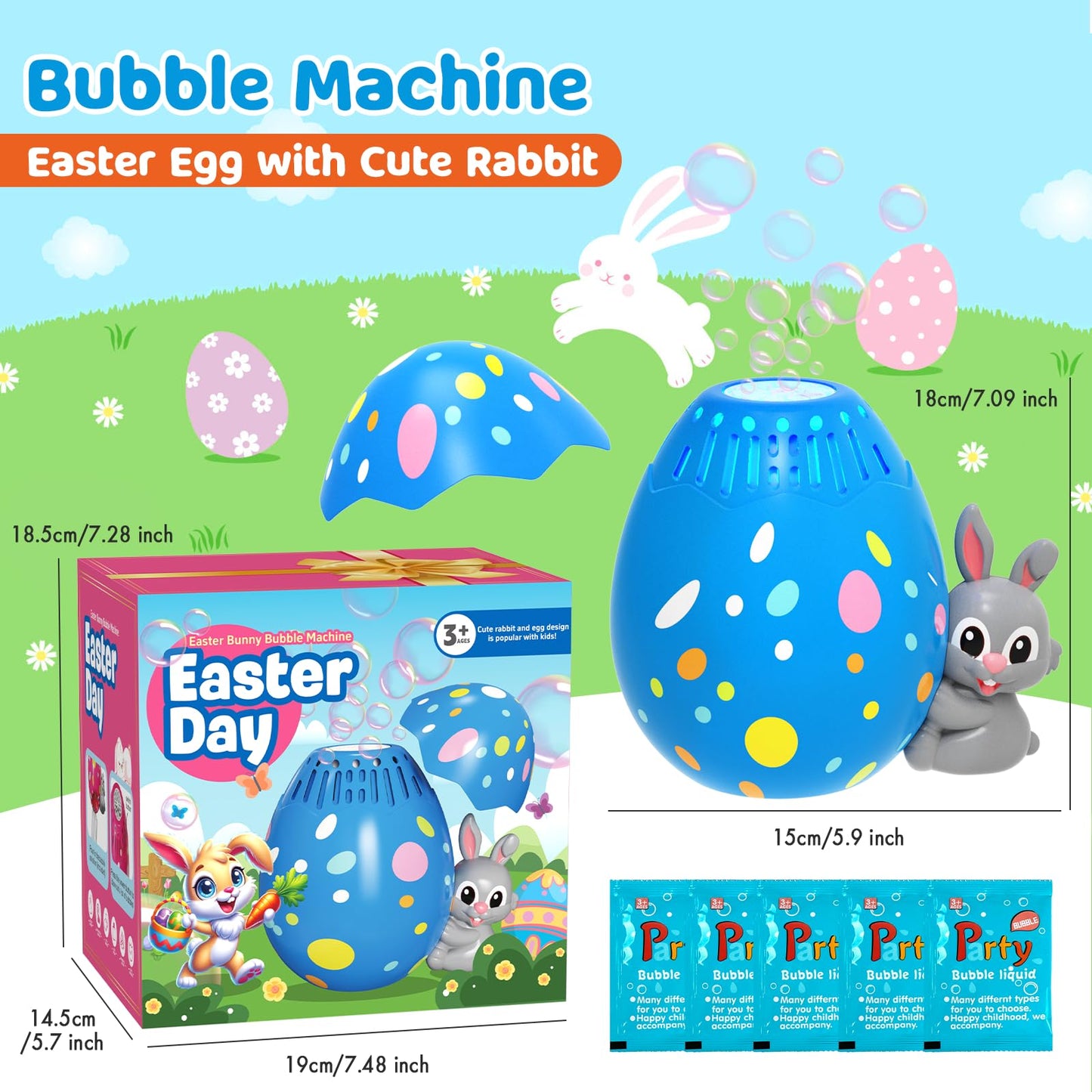 Easter Egg Bubble Machine For Kids Automatic Bubble Blower Rabbit Bubble Maker For Outdoor Easter Party Gift For Toddlers Blue