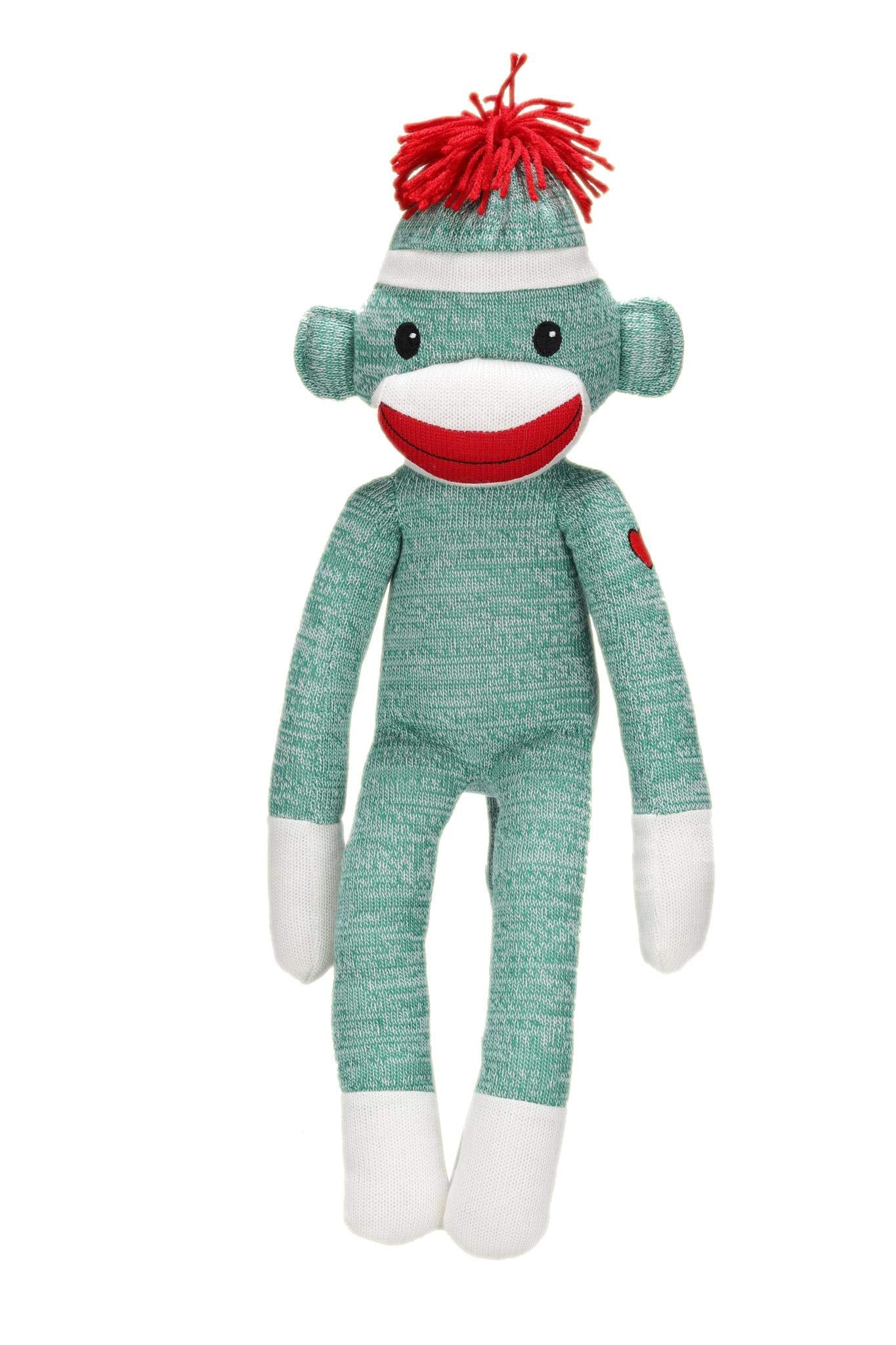 Plushland Adorable Green Sock Monkey, The Original Traditional Hand Knitted Stuffed Animal Toy Gift-For Babies, Teens, Girls And Boys Baby Doll Present Puppet 20 Inches