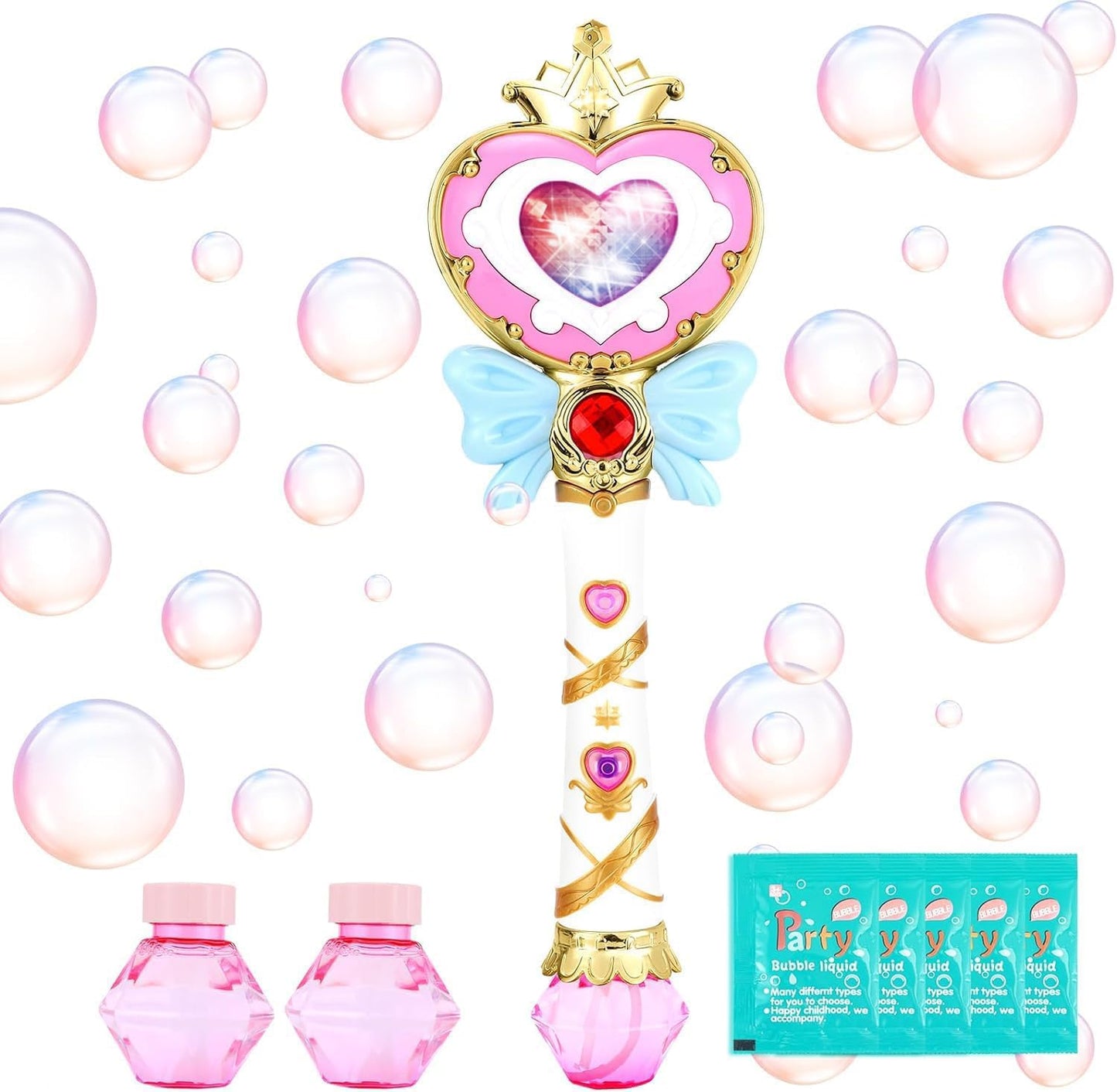 Princess Automatic Bubble Wand Solution for Toddler Kid Toy Age 1 2 3 4 5 6 7 8 1yr Year Old Little Girl Gift Blower Machine Out