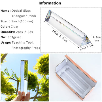 QFkris 2 Pack 6 K9 Crystal Optical Glass Triangular Prisms - Clear Photography Effects & Physics Teaching Kits