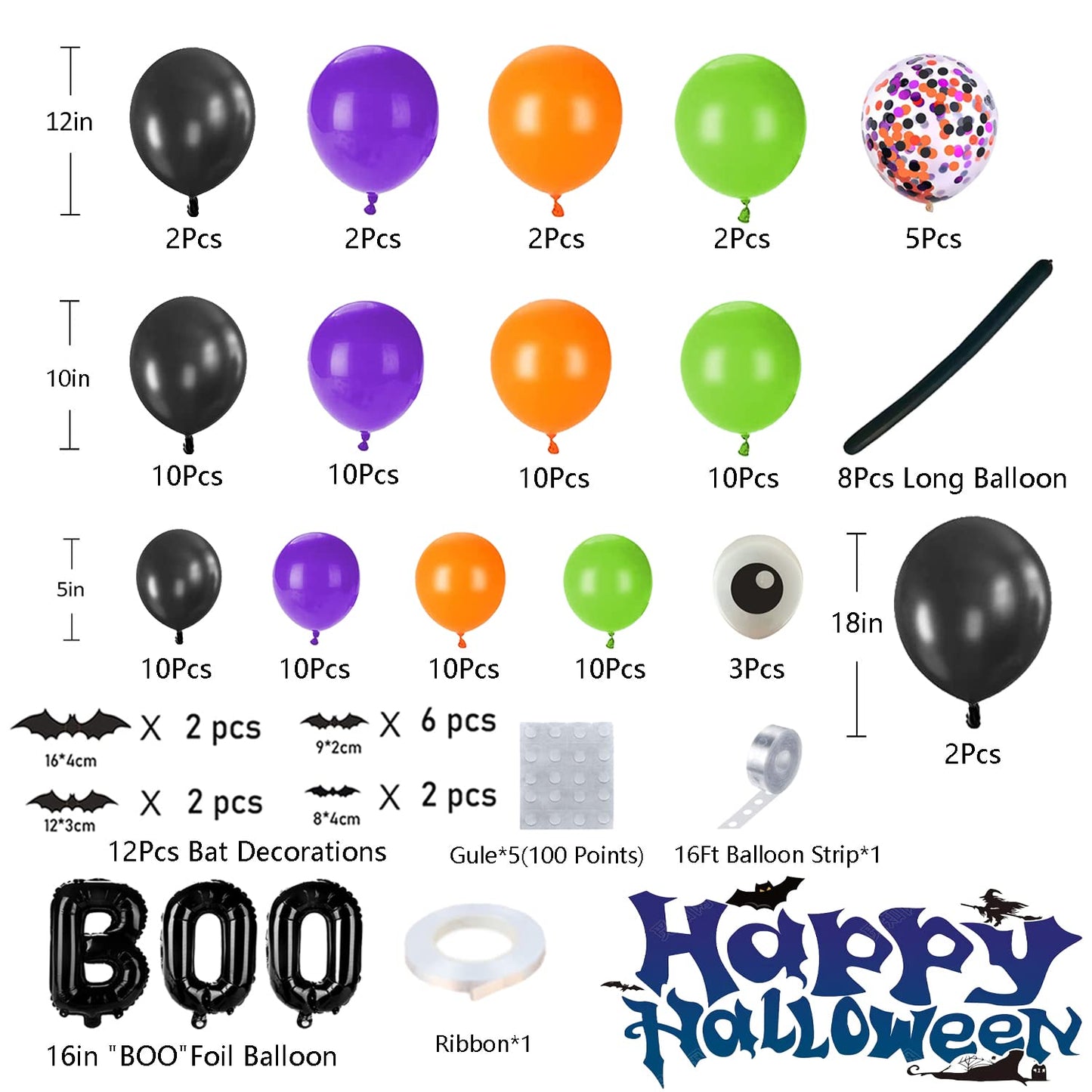 Halloween Balloons Garland Arch Kit Diy Halloween Party Supplies With Boo Foil Balloon Spider Balloon Black Orange Purple Fruit