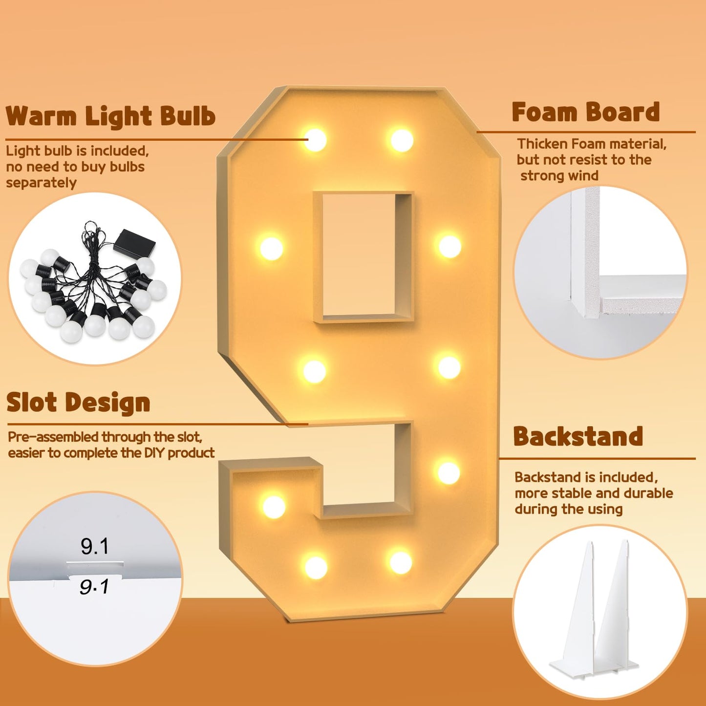 Imprsv 4Ft Marquee Numbers, Light Up Numbers For 90Th Birthday Decorations, Marquee Light Up Letters Anniversary Party Decor, Mo