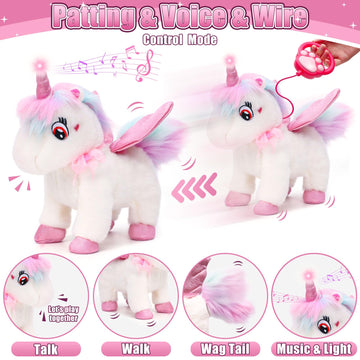 G.C Unicorns Gifts For Girls Toys 3 4 5 6 Year Old, Walking Talking Electronic Interactive Remote Control Plush Unicorn & Costume, Pretend Play Pet Care Toy Birthday Gift For Toddler Kid Girl Age 3+