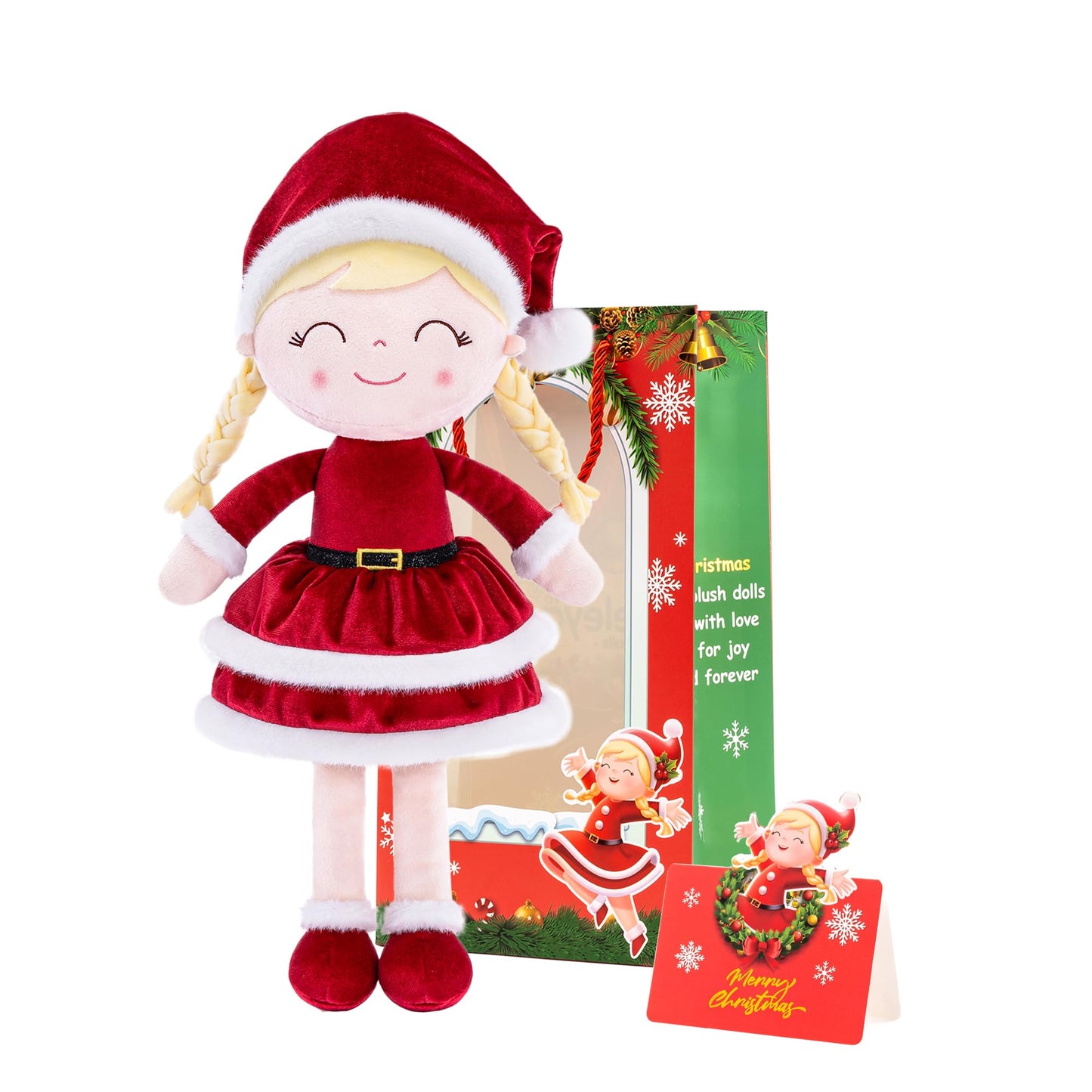 Gloveleya Soft Plush Doll Christmas Girl Dolls With Red Dress, Gift Box & Free Card - Perfect Holiday Or Birthday Gift For Toddlers 2-8 Ages, 16'