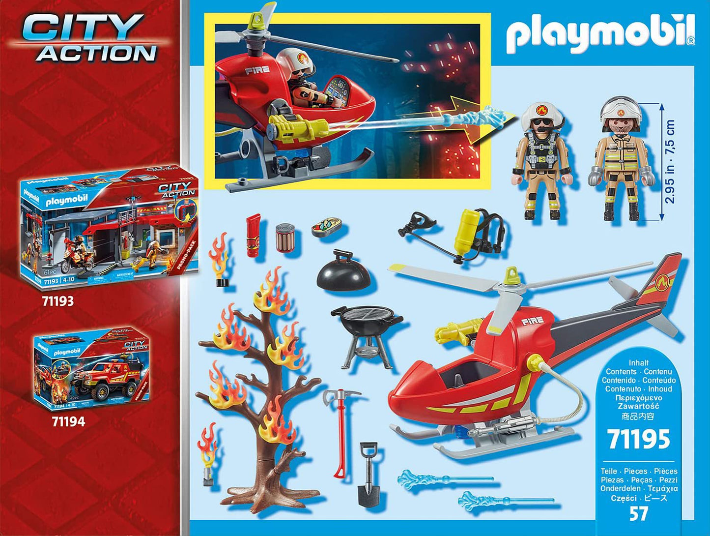 Playmobil 71195 City Action Fire Helicopter, Air-Based Playset With Firing Cannon, Fun Imaginative Role-Play, Playset Suitable For Children Ages 4+