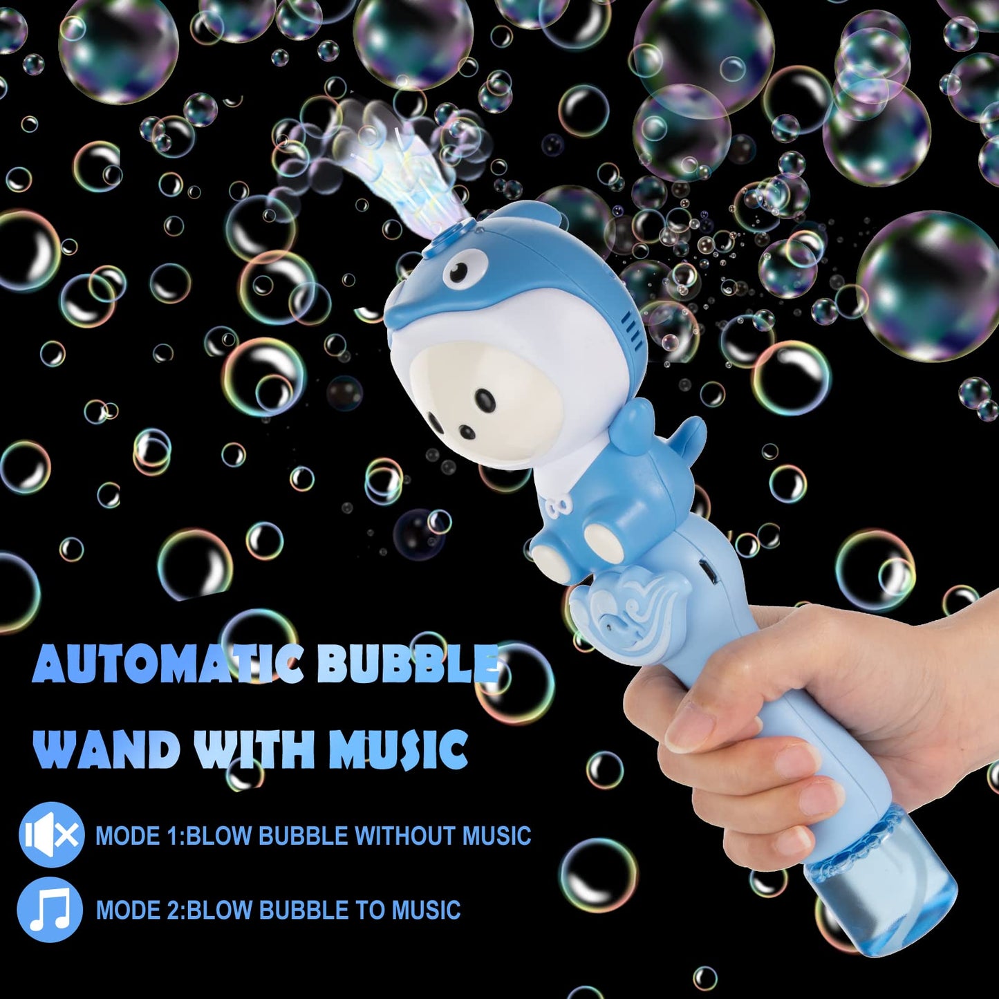 Bubbles For Kids,Cute Cartoon Blue Dolphine Automatic Bubble Wand,Usb Rechargeable Bubble Machine,With 2 Bubble Solutions,Music,