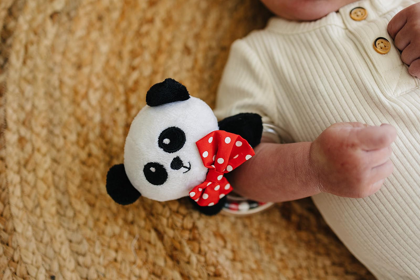 Baby Rattle In High-Contrast Black, White, Red - 5'' Tall - Baby Rattle With Cute Panda Face - Perfect Size For Small Hands - Te