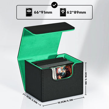 ZLCA Card Deck Box for Trading Cards MTG Commander Deck Box Holds 120+ Single Sleeved Leather Magnetic Card Storage Case Fits for TCG CCG Magic(Black& Dark Green)