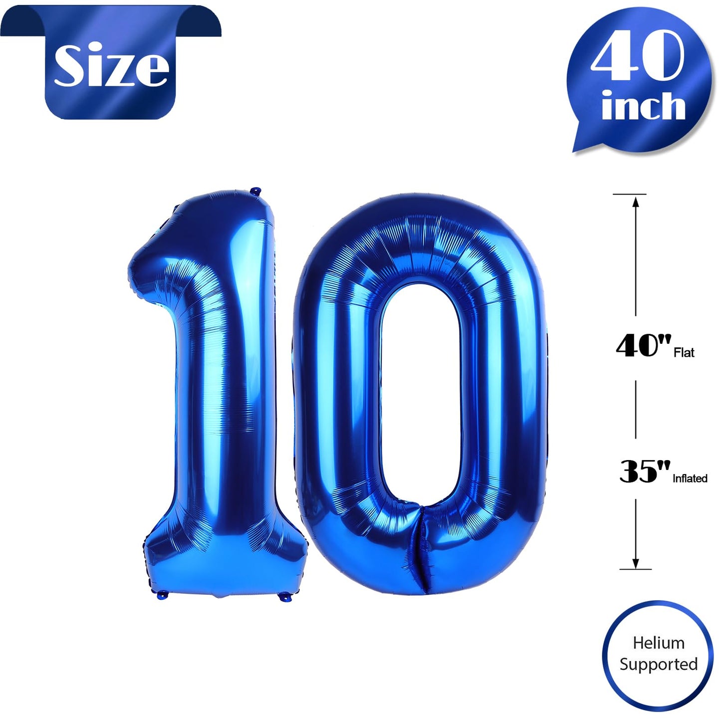 10 Balloon Number, Metallic Blue Number 10Th Birthday Balloons 40 Inch, 10 Years Old Metallic Blue Birthday Decorations For Boys